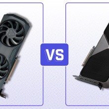 A graphic comparing an AMD GPU and a Nvidia GPU