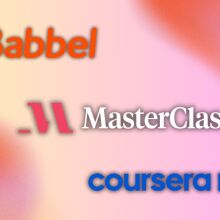 pink and orange gradient background with Babbel, MasterClass, Coursera logos