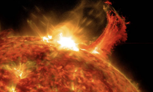 A solar flare on the sun as observed by NASA’s Solar Dynamics Observatory in October 2014.