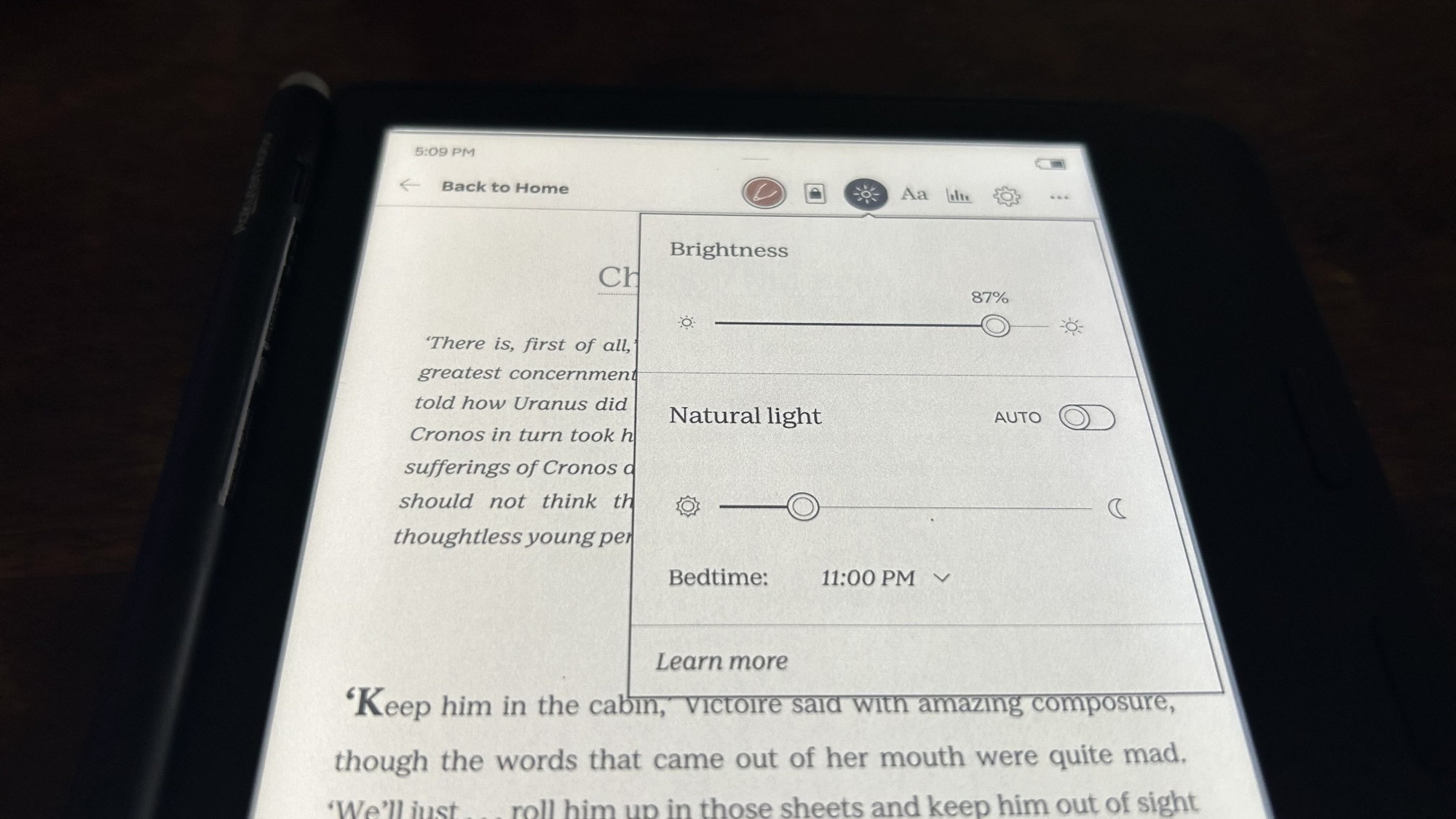 kobo brightness and screen warmth settings