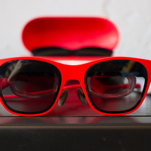 red AR glasses with inner screen lenses