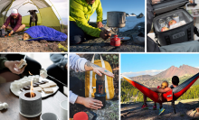 Collage with different camping gear