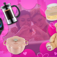 Collage of products for Valentine's day on top of a couple