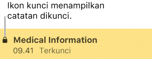 Catatan yang dikunci dengan ikon gembok di kiri jauh.