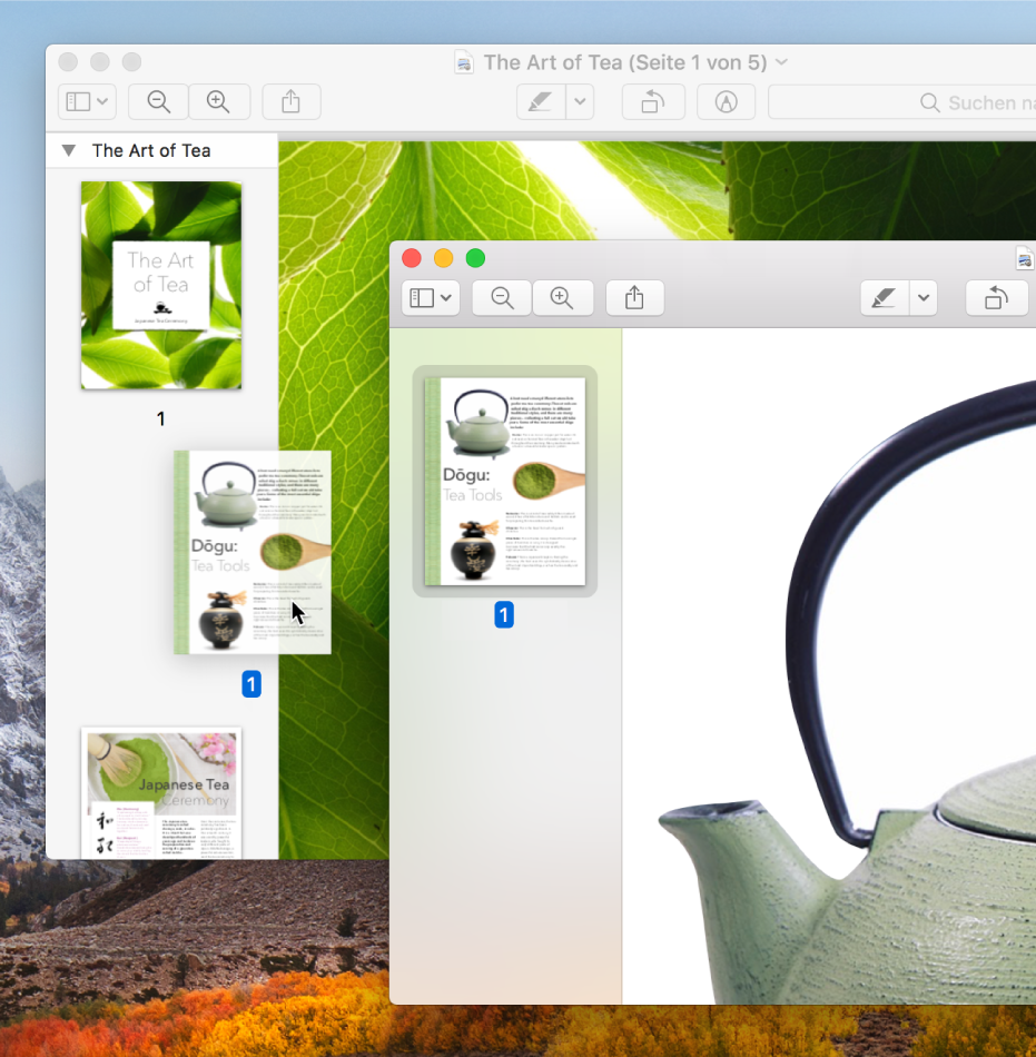 Eine Seitenminiatur einer PDF in der Seitenleiste einer anderen