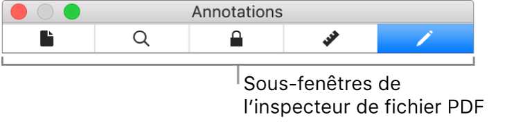 Sous-fenêtres de l’inspecteur de fichiers PDF.
