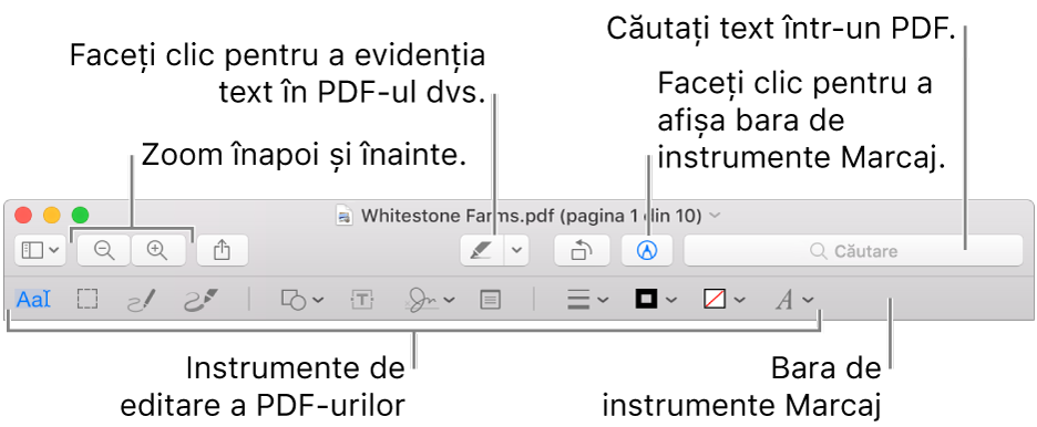 Bară de instrumente Marcaj pentru marcarea unui PDF.