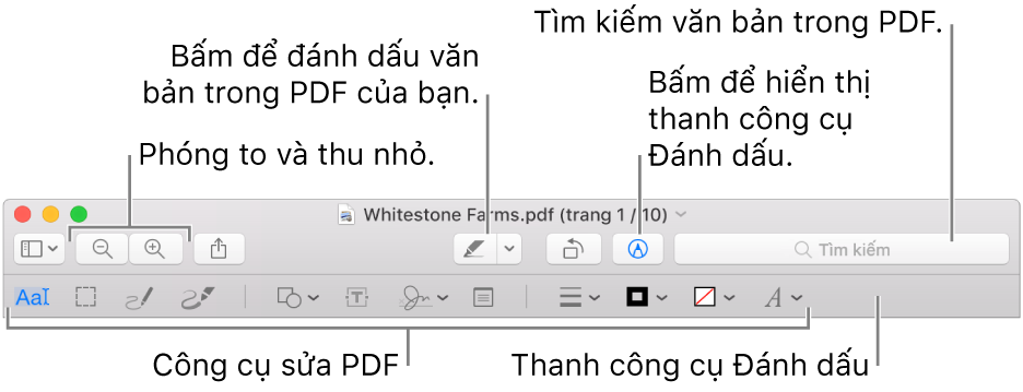 Thanh công cụ Đánh dấu dùng để đánh dấu vào tài liệu PDF.