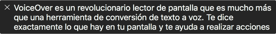 El panel de subtítulos muestra lo que VoiceOver está leyendo.