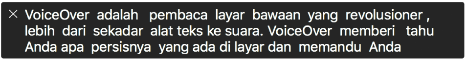 Panel teks menampilkan hal yang saat ini diucapkan VoiceOver.