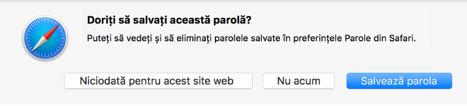 Dialog care vă întreabă dacă doriți să salvați parola.