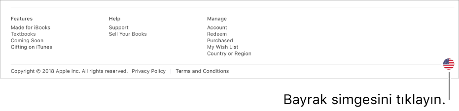 iBooks Store’un sağ alt köşesindeki bayrak simgesi.
