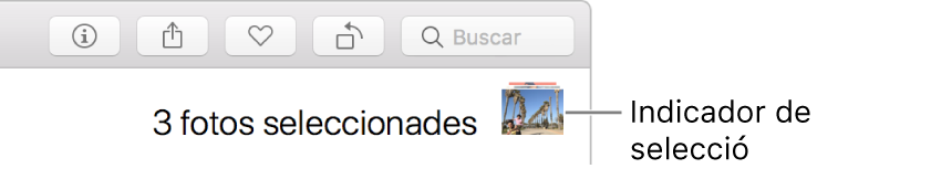 Indicador de selecció que mostra que hi ha tres fotos seleccionades.