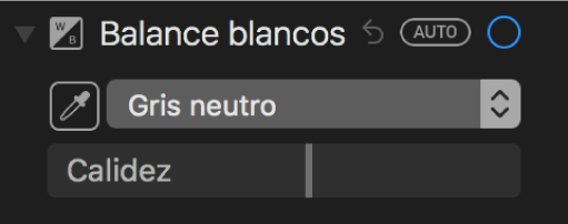 Controles de “Balance de blancos” en el panel Ajustar.