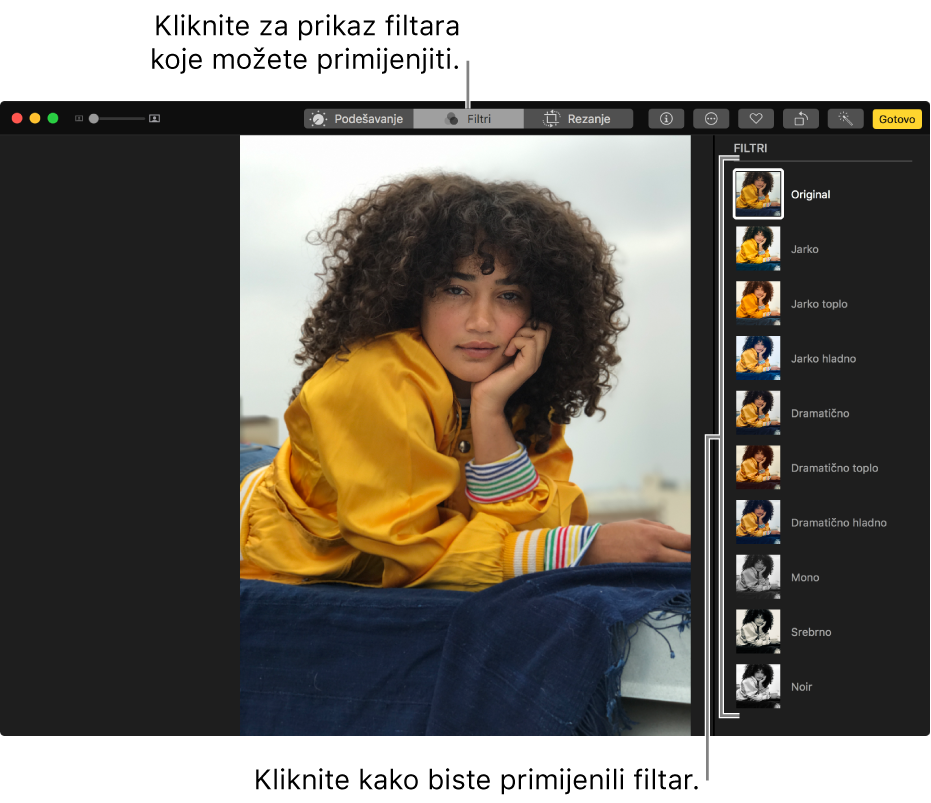 Fotografija u prikazu za uređivanje s filtrima s desne strane.