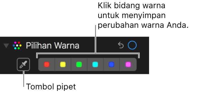 Kontrol Pilihan Warna menampilkan tombol Pipet dan sumber warna.