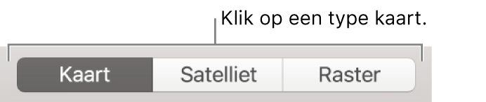 De knoppen 'Kaart', 'Satelliet' en 'Raster'.