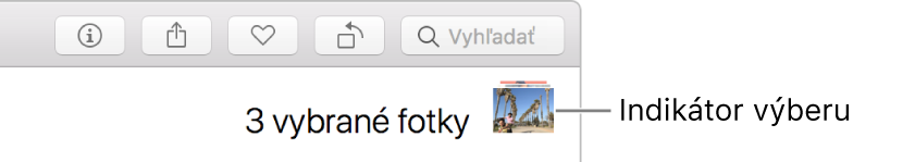 Indikátor výberu, ktorý zobrazuje, že sú vybrané tri fotky.