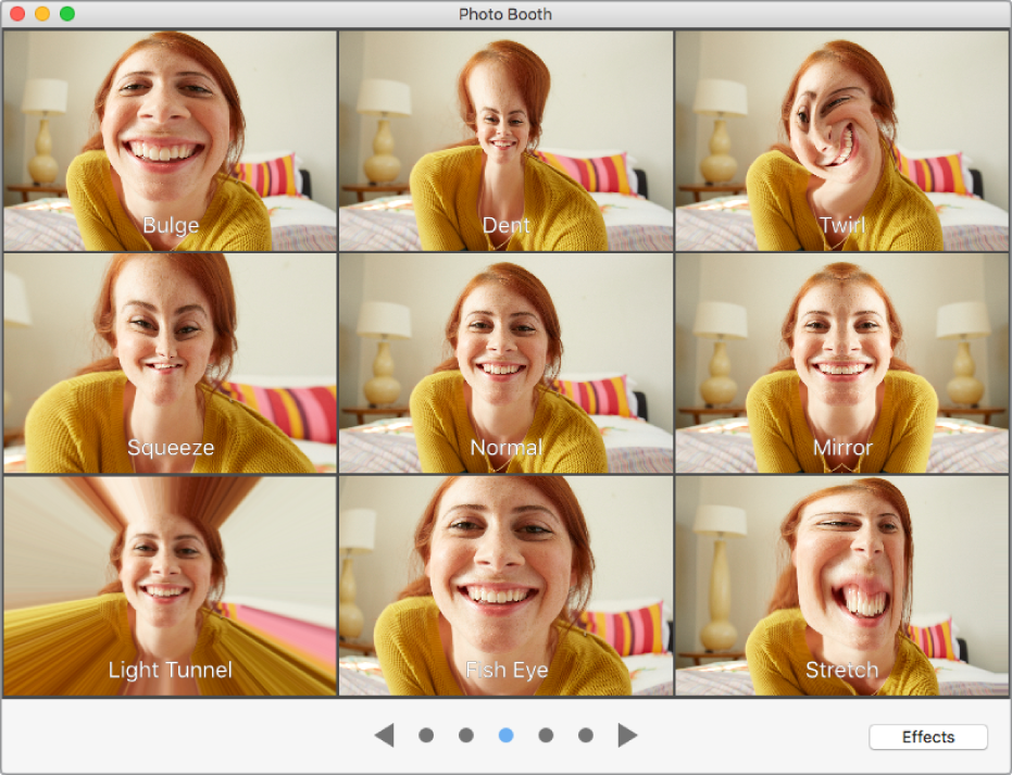 Photo Booth window showing effects you can choose.