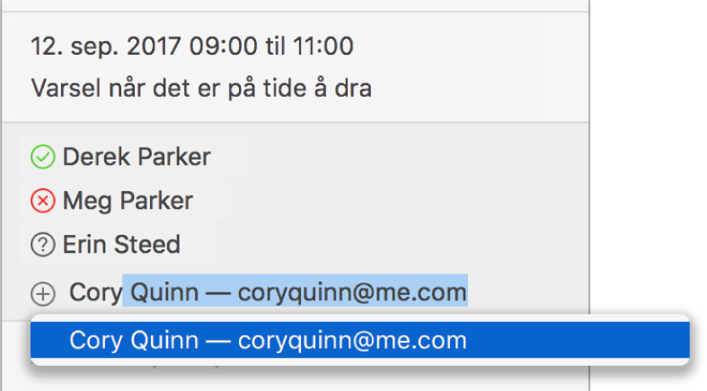 Infovinduet for en hendelse, beskåret slik at det bare viser inviterte