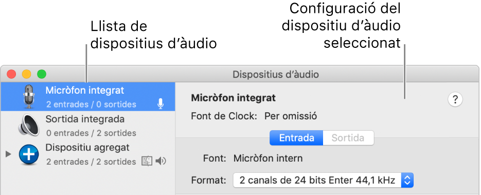 Finestra de dispositius d’àudio.