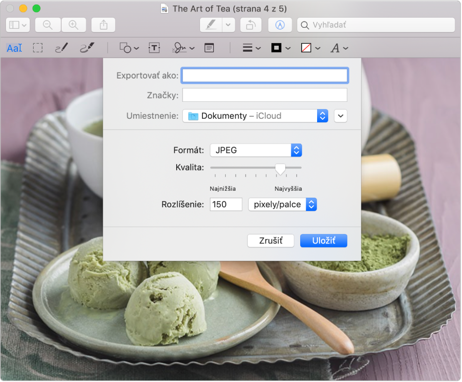 Možnosť Exportovať v Preview.