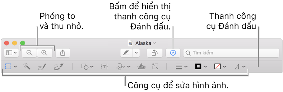 Thanh công cụ Đánh dấu dùng để sửa hình ảnh.