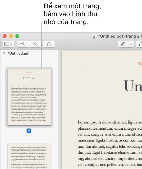 PDF có hình thu nhỏ được hiển thị trên thanh bên.