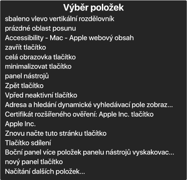 Výběr položek má podobu panelu, který obsahuje například prázdnou oblast posuvu, zavírací tlačítko, nástrojový panel nebo také tlačítko Sdílet.