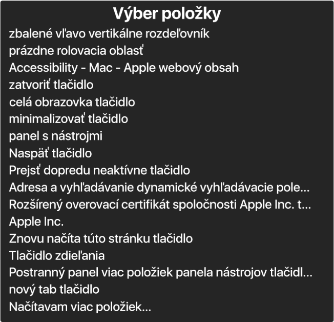 Nástroj Výber položky je panel, ktorý zobrazuje položky, ako napríklad prázdnu rolovaciu oblasť, tlačidlo Zatvoriť, panel s nástrojmi a tlačidlo Zdieľať a iné.