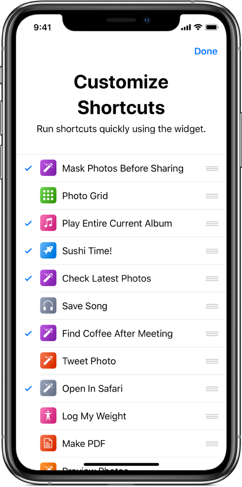 Manage Shortcuts screen.