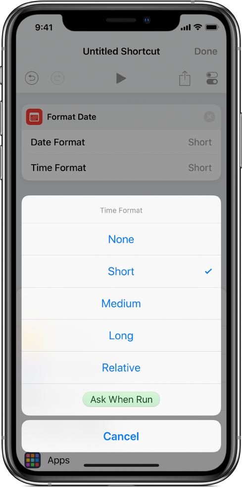 Time Format options dialogue.