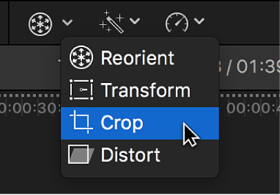 The Crop menu item for accessing the Trim, Crop, and Ken Burns controls