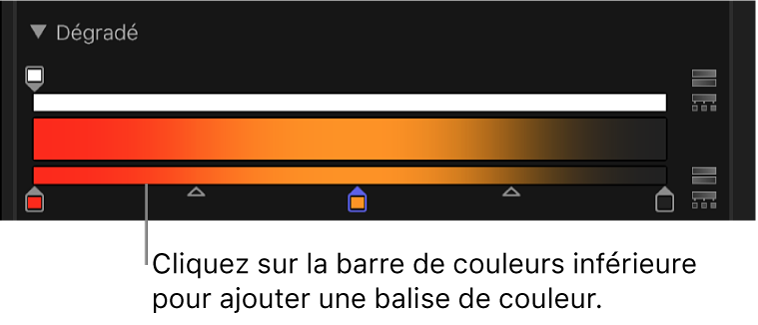 Nouvelle balise de couleur apparaissant en dessous de la barre de dégradé inférieure dans les commandes de dégradé