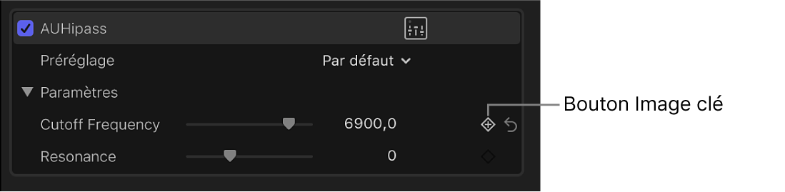 Bouton Image clé d’un effet dans l’inspecteur audio
