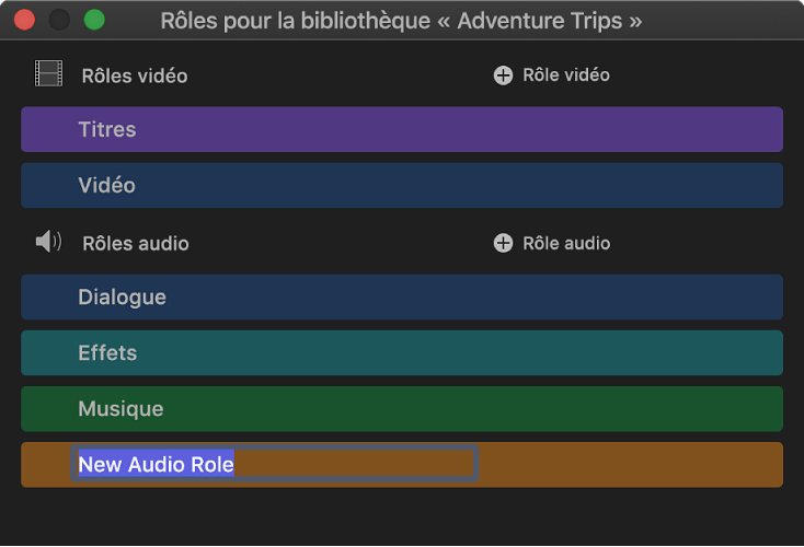 Nouveau rôle audio affiché dans l’éditeur de rôle