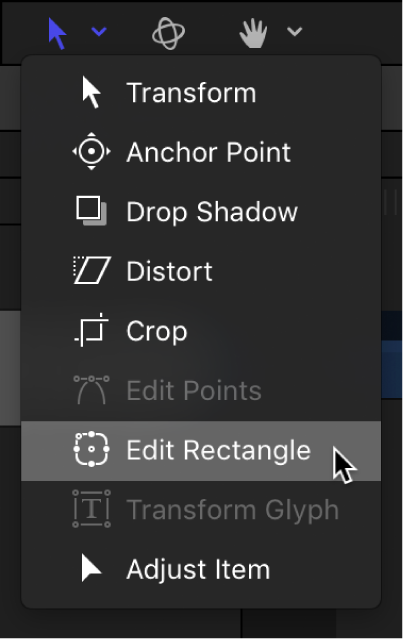 Werkzeug „Rechteck bearbeiten“ aus dem Einblendmenü für Transformationswerkzeuge auswählen