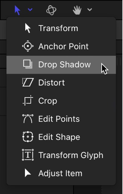 Werkzeug „Schattenwurf“ aus dem Einblendmenü für die Transformationswerkzeuge auswählen