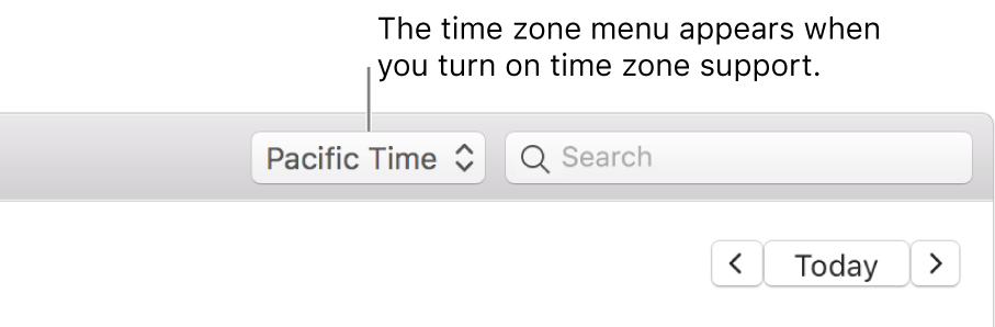 Time zone menu appears to the left of the search field when you turn on time zone support