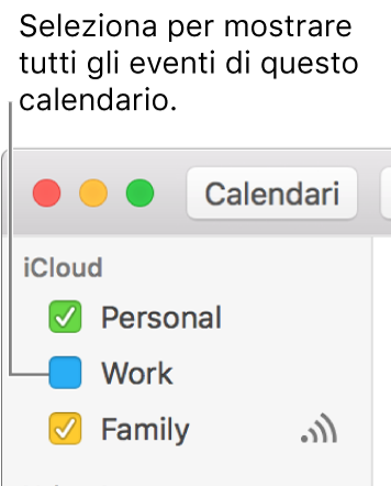 Seleziona il riquadro di un calendario per visualizzare tutti i suoi eventi.