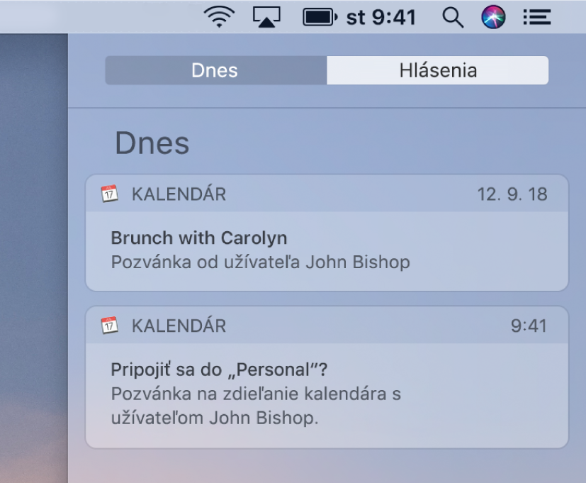 Hlásenie o udalosti Kalendára a hlásenie o zdieľanom kalendári v Centre hlásení