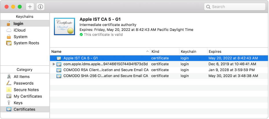 Keychain Access window showing certificates.