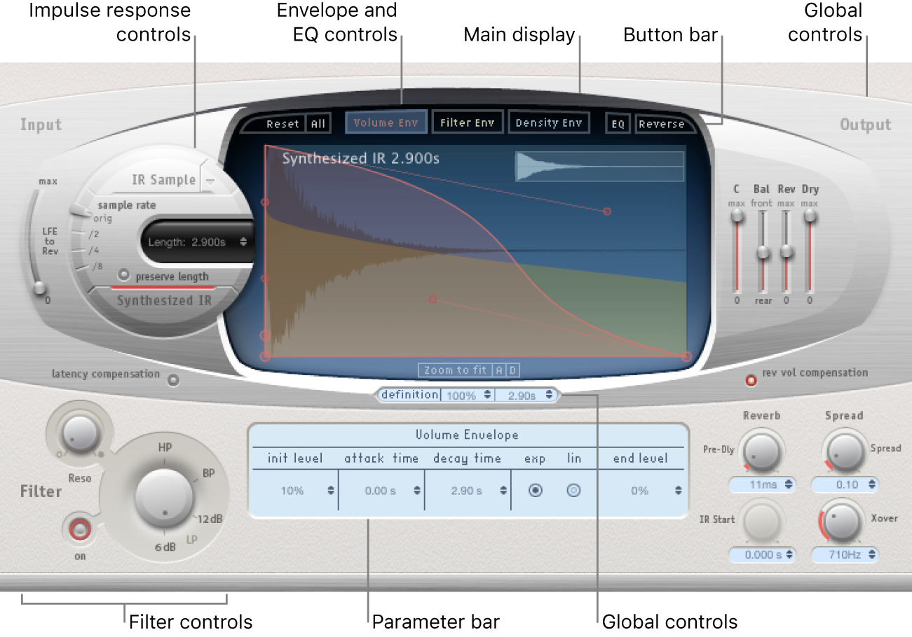 The main sections of the Space Designer window.