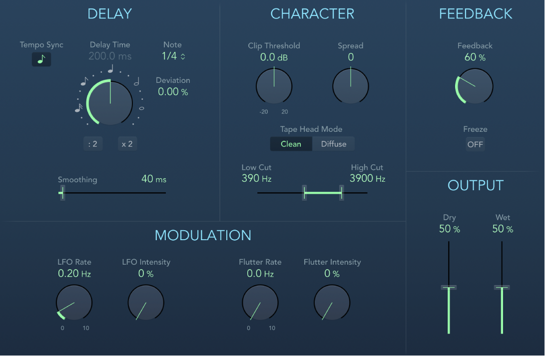 Fenêtre Tape Delay.