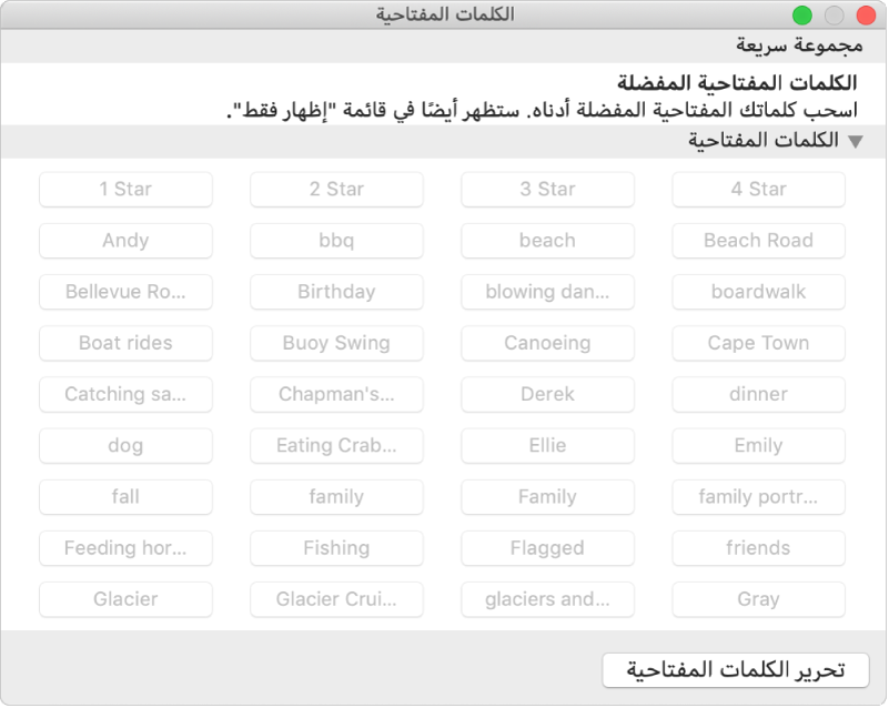 نافذة مدير الكلمات المفتاحية.