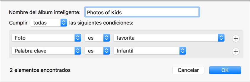 Un diálogo mostrando los criterios de un álbum inteligente.