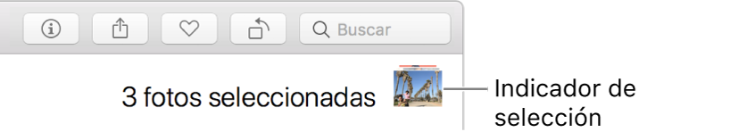 Un indicador de selección que muestra que hay tres fotos seleccionadas.