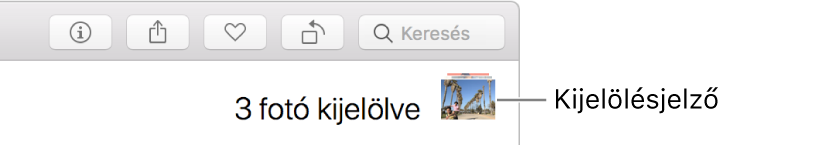 Kijelölésjelző: három fotó van kijelölve.