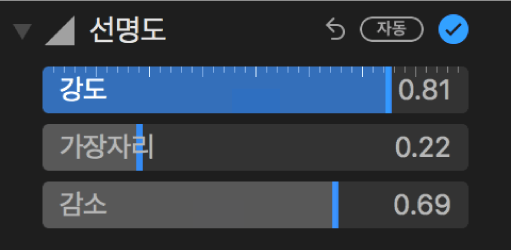 조절 패널의 선명도 제어기.