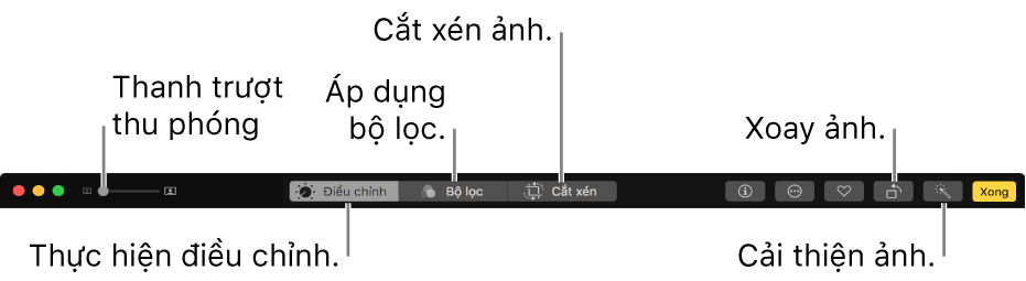 Thanh công cụ Sửa đang hiển thị các nút để thực hiện các điều chỉnh, thêm bộ lọc và cắt xén ảnh.